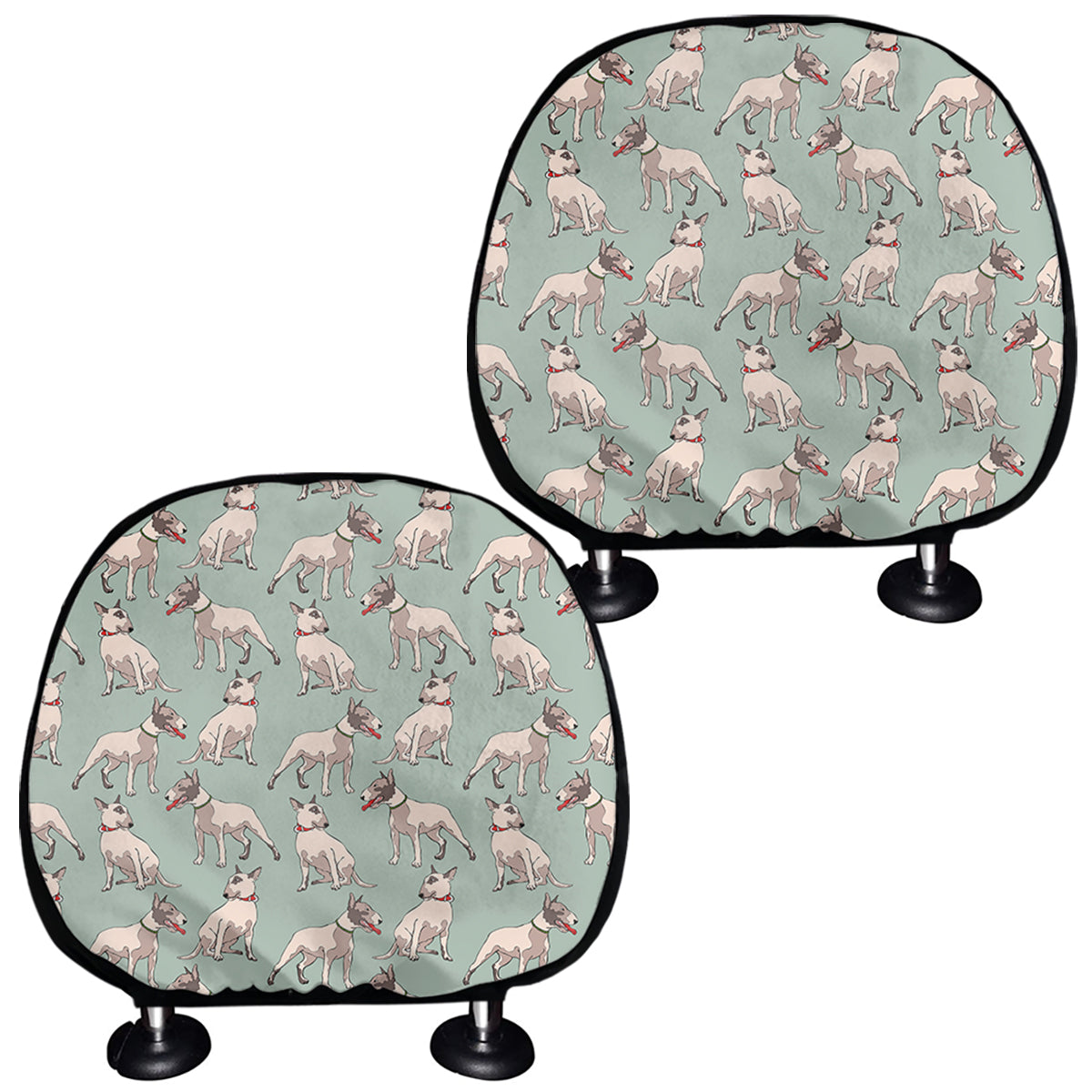 Laurel Green Bull Terrier Pattern Print Car Headrest Covers