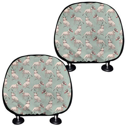 Laurel Green Bull Terrier Pattern Print Car Headrest Covers