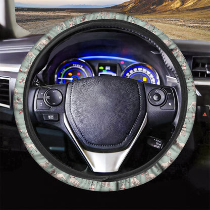 Laurel Green Bull Terrier Pattern Print Car Steering Wheel Cover