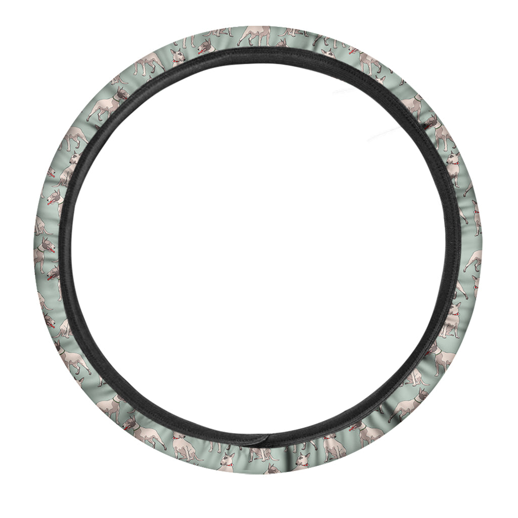 Laurel Green Bull Terrier Pattern Print Car Steering Wheel Cover