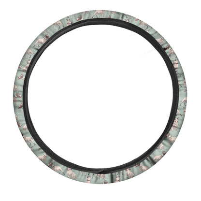 Laurel Green Bull Terrier Pattern Print Car Steering Wheel Cover