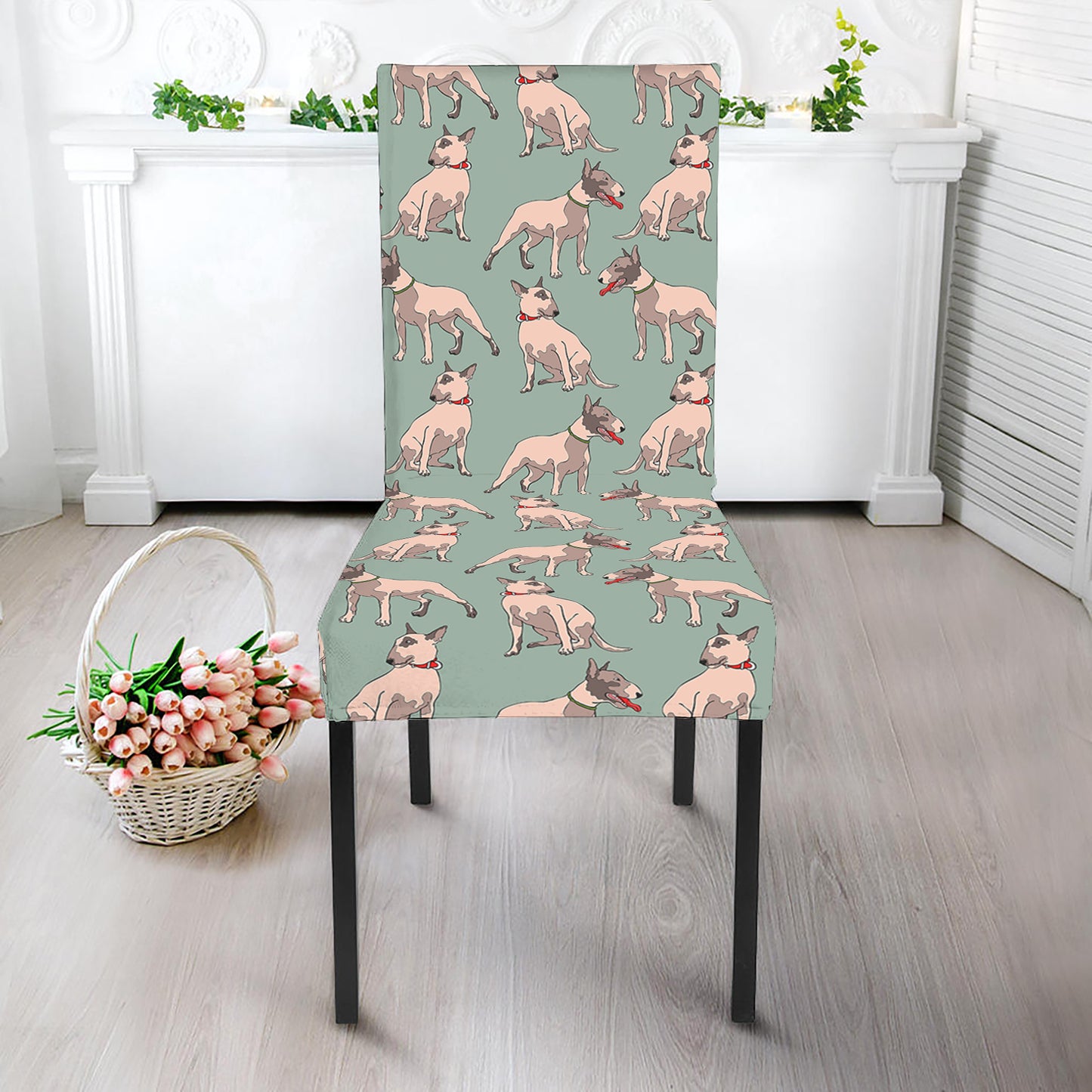 Laurel Green Bull Terrier Pattern Print Dining Chair Slipcover