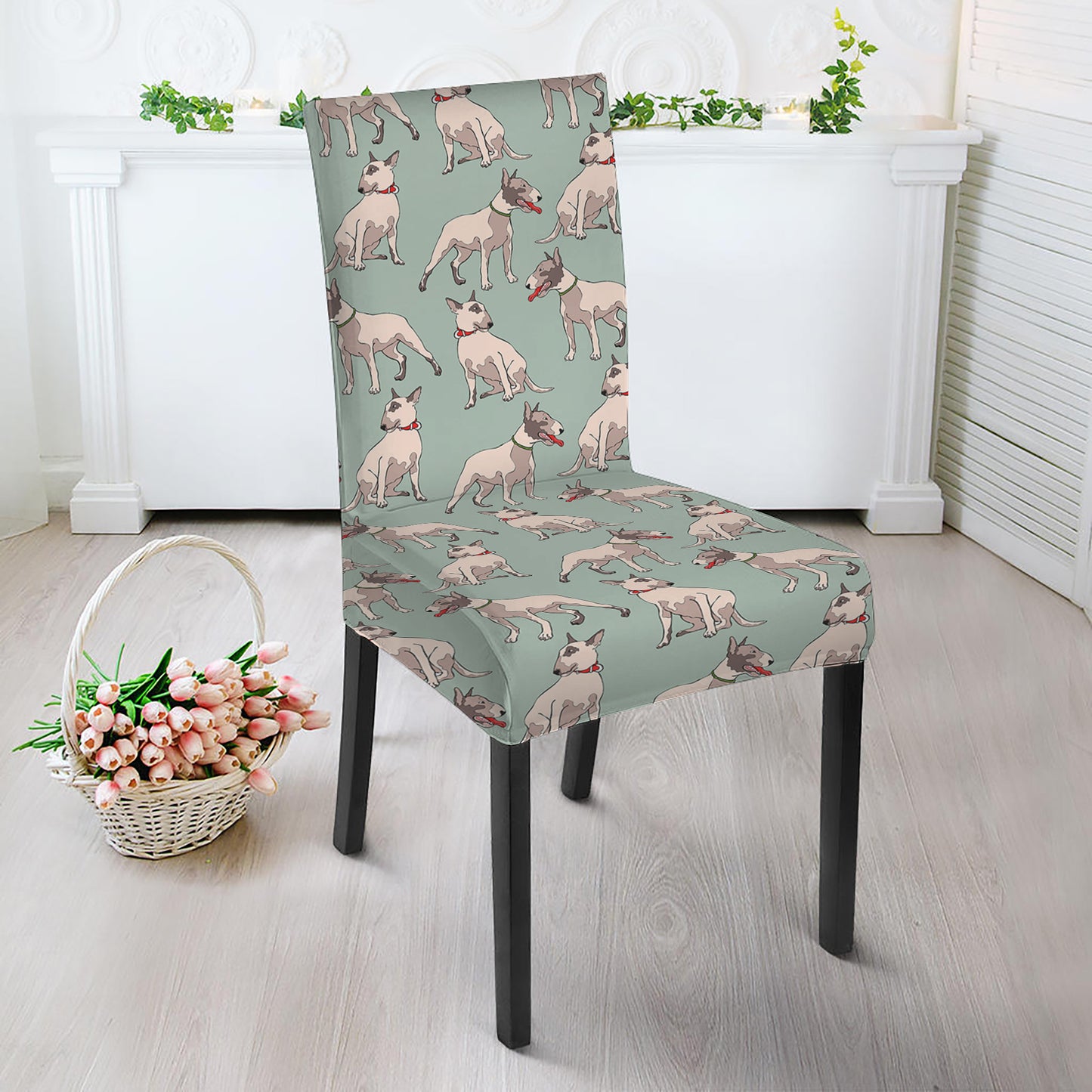 Laurel Green Bull Terrier Pattern Print Dining Chair Slipcover