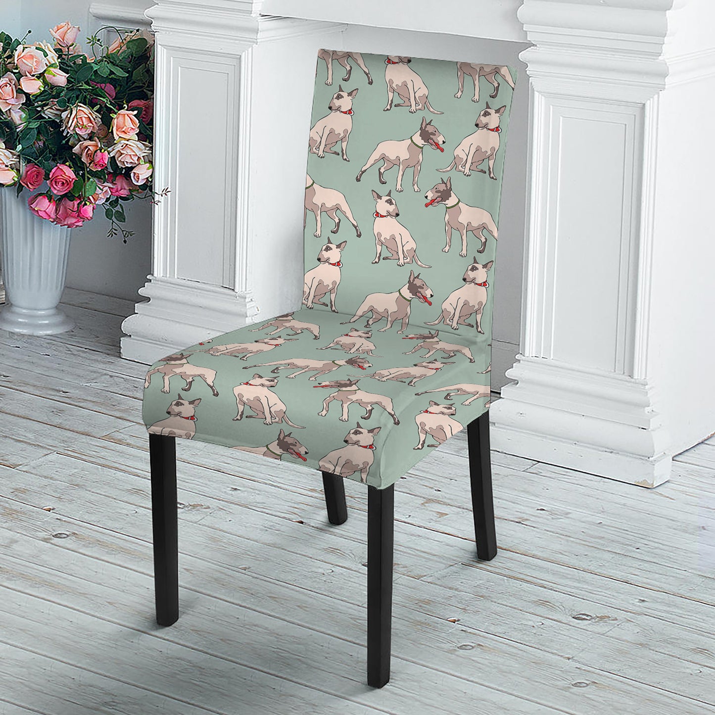 Laurel Green Bull Terrier Pattern Print Dining Chair Slipcover