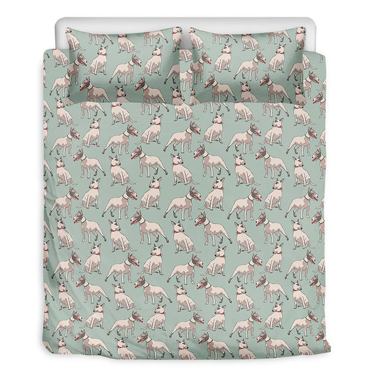 Laurel Green Bull Terrier Pattern Print Duvet Cover Bedding Set