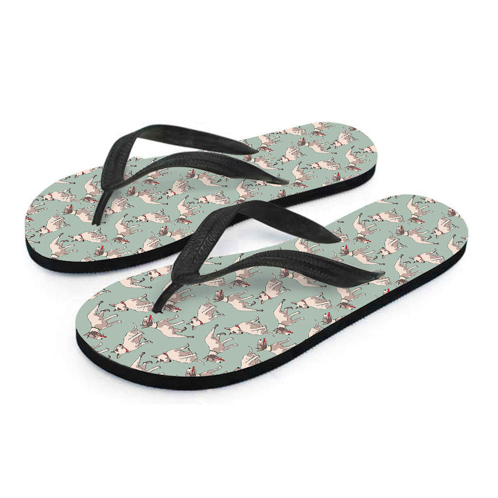 Laurel Green Bull Terrier Pattern Print Flip Flops