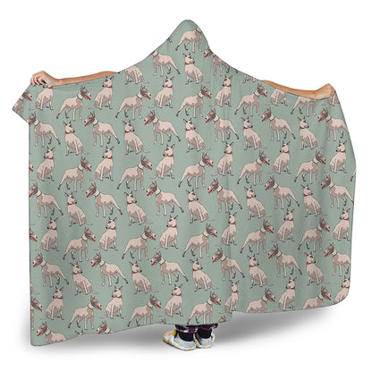 Laurel Green Bull Terrier Pattern Print Hooded Blanket
