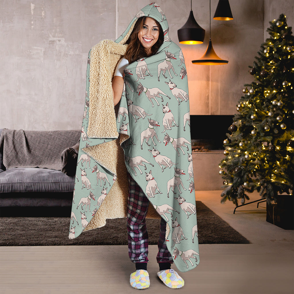 Laurel Green Bull Terrier Pattern Print Hooded Blanket
