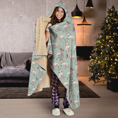 Laurel Green Bull Terrier Pattern Print Hooded Blanket