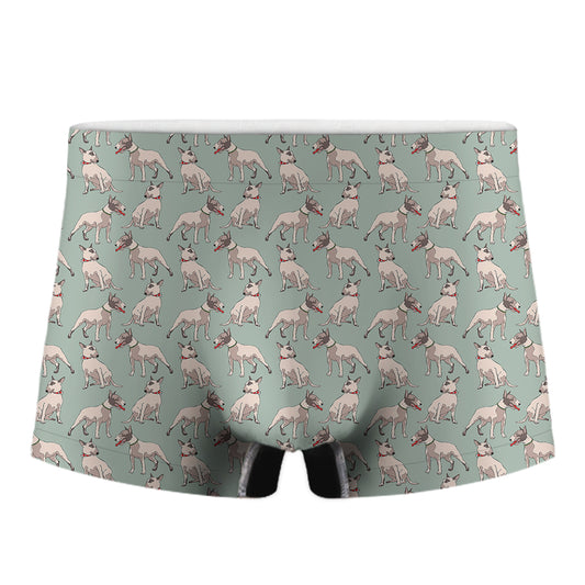 Laurel Green Bull Terrier Pattern Print Men's Boxer Briefs