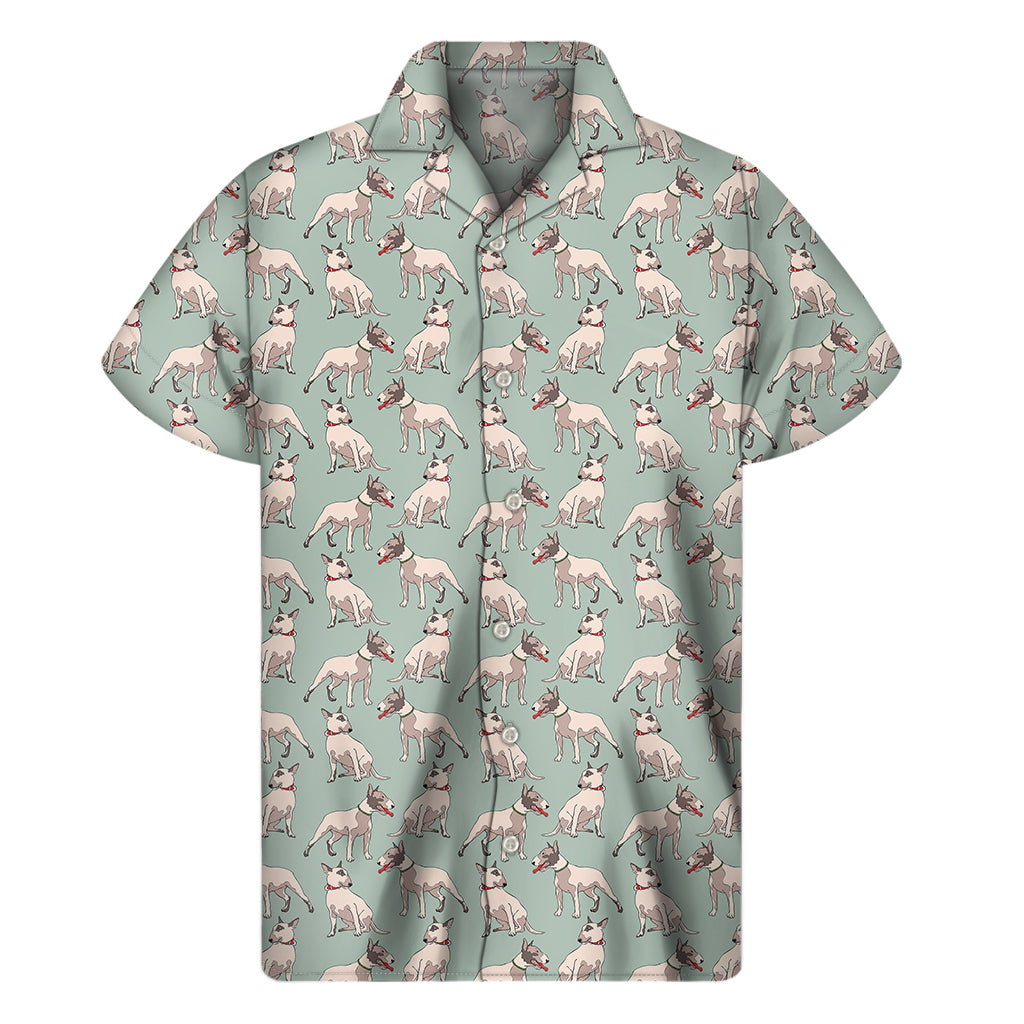 Laurel Green Bull Terrier Pattern Print Men's Short Sleeve Shirt