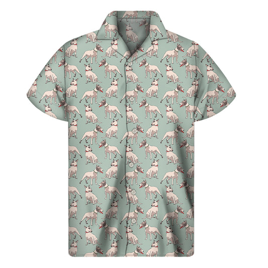 Laurel Green Bull Terrier Pattern Print Men's Short Sleeve Shirt