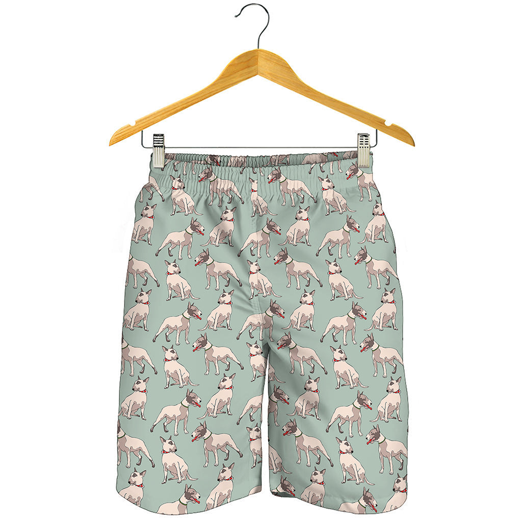 Laurel Green Bull Terrier Pattern Print Men's Shorts