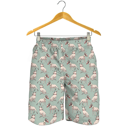 Laurel Green Bull Terrier Pattern Print Men's Shorts
