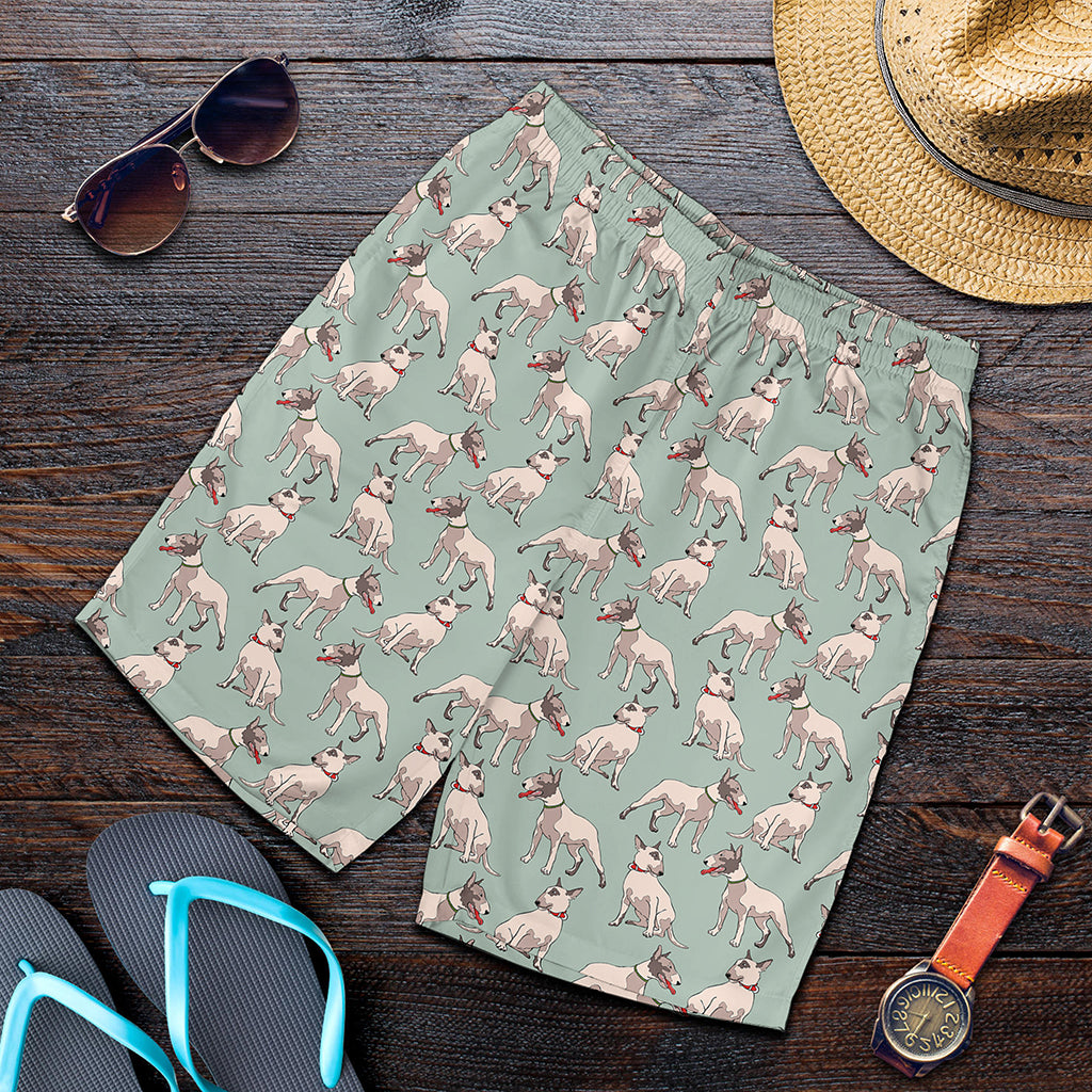 Laurel Green Bull Terrier Pattern Print Men's Shorts
