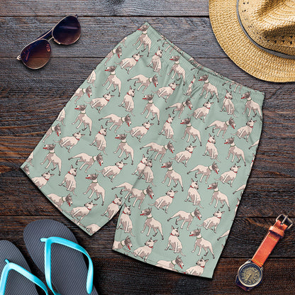 Laurel Green Bull Terrier Pattern Print Men's Shorts