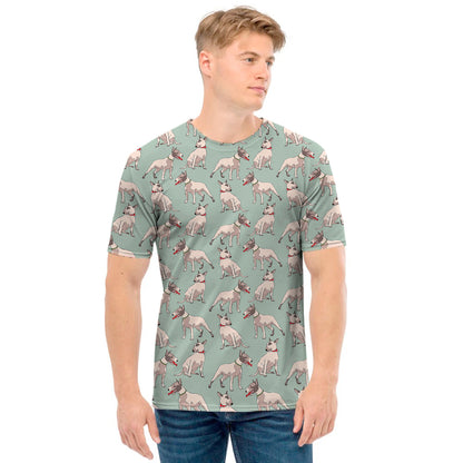 Laurel Green Bull Terrier Pattern Print Men's T-Shirt