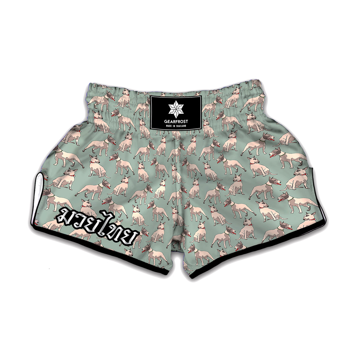 Laurel Green Bull Terrier Pattern Print Muay Thai Boxing Shorts