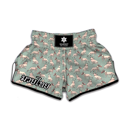 Laurel Green Bull Terrier Pattern Print Muay Thai Boxing Shorts