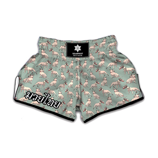 Laurel Green Bull Terrier Pattern Print Muay Thai Boxing Shorts