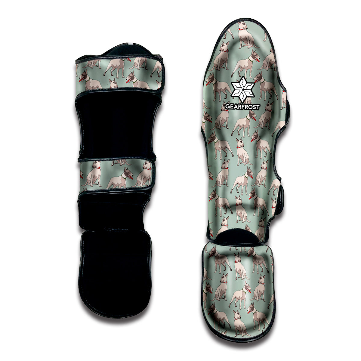 Laurel Green Bull Terrier Pattern Print Muay Thai Shin Guard