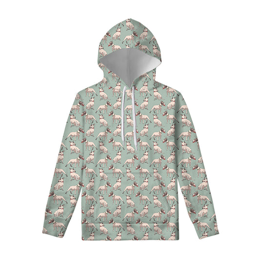 Laurel Green Bull Terrier Pattern Print Pullover Hoodie