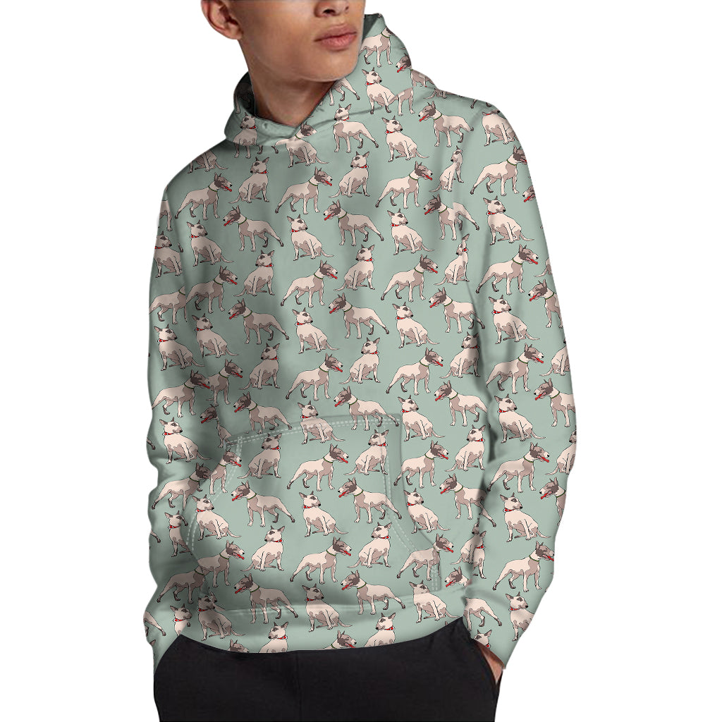 Laurel Green Bull Terrier Pattern Print Pullover Hoodie