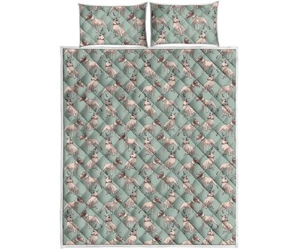 Laurel Green Bull Terrier Pattern Print Quilt Bed Set