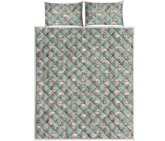 Laurel Green Bull Terrier Pattern Print Quilt Bed Set