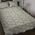 Laurel Green Bull Terrier Pattern Print Quilt Bed Set