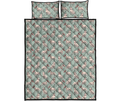 Laurel Green Bull Terrier Pattern Print Quilt Bed Set