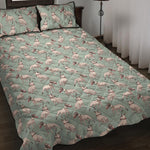 Laurel Green Bull Terrier Pattern Print Quilt Bed Set