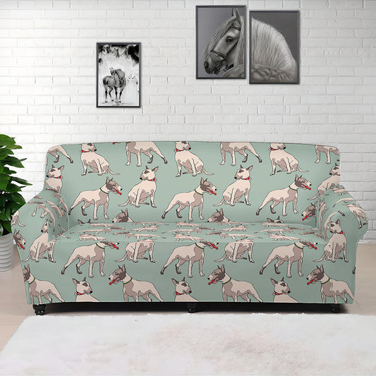 Laurel Green Bull Terrier Pattern Print Sofa Cover