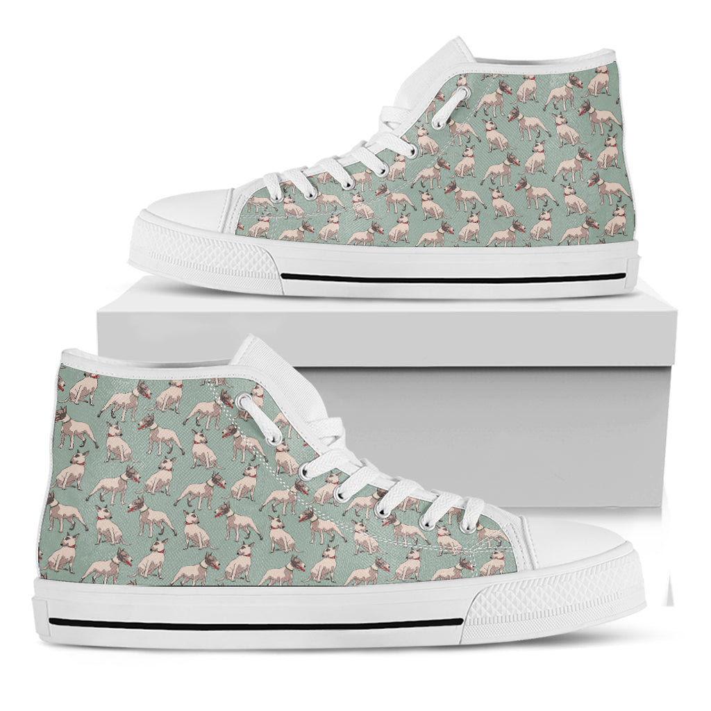 Laurel Green Bull Terrier Pattern Print White High Top Shoes