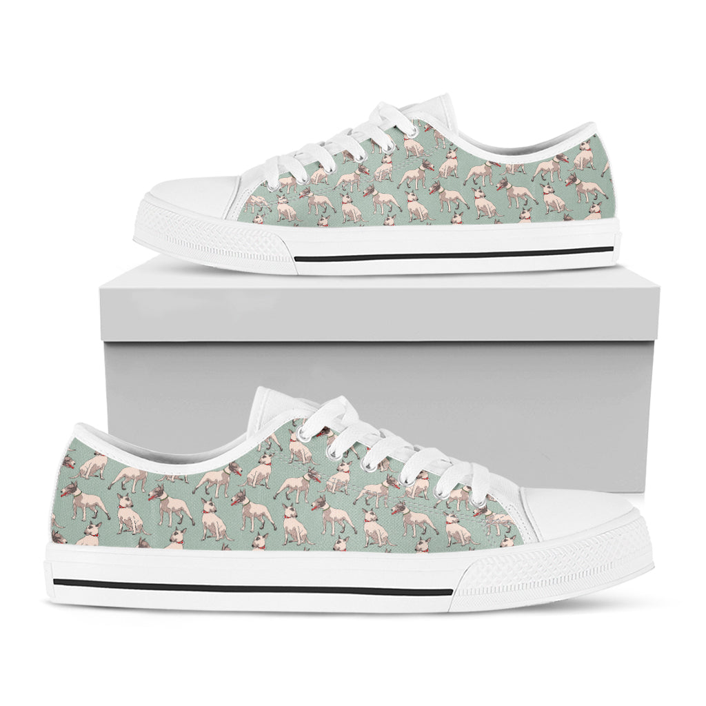 Laurel Green Bull Terrier Pattern Print White Low Top Shoes