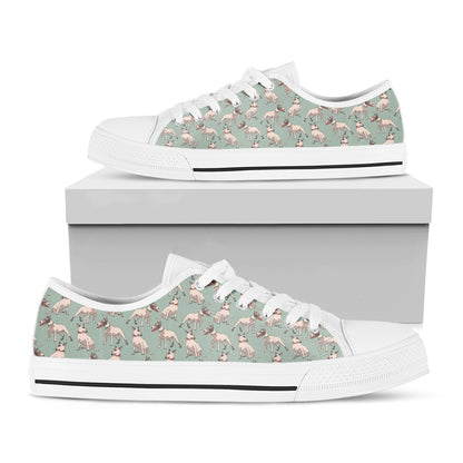 Laurel Green Bull Terrier Pattern Print White Low Top Shoes