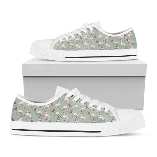 Laurel Green Bull Terrier Pattern Print White Low Top Shoes
