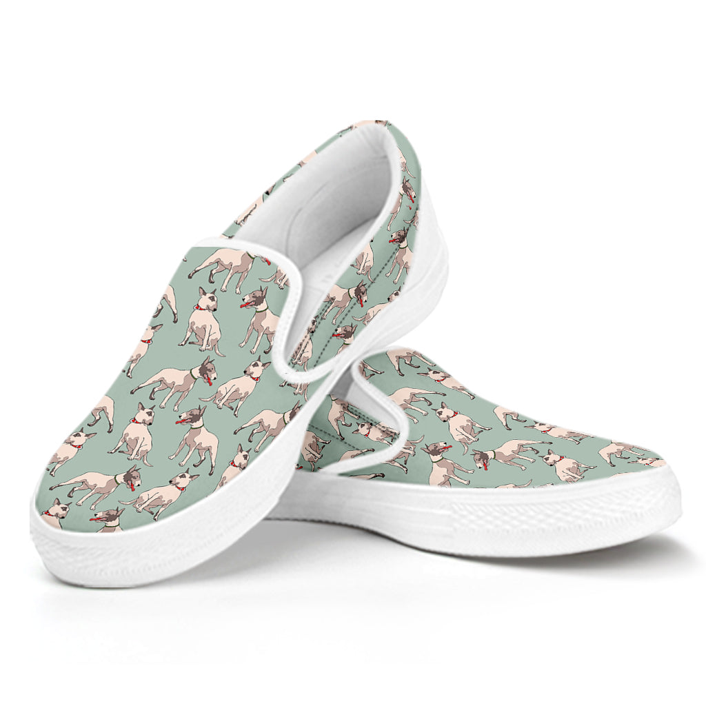 Laurel Green Bull Terrier Pattern Print White Slip On Shoes