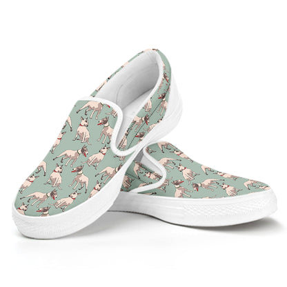 Laurel Green Bull Terrier Pattern Print White Slip On Shoes