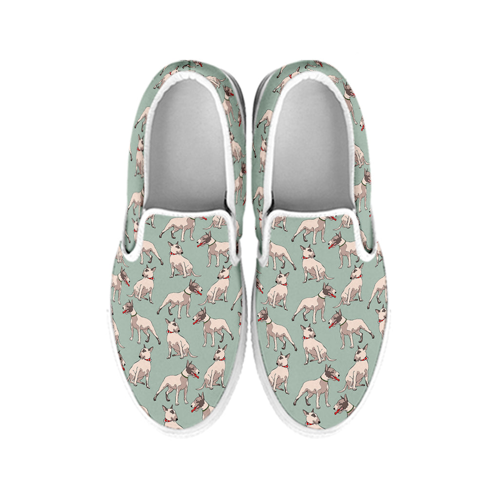 Laurel Green Bull Terrier Pattern Print White Slip On Shoes