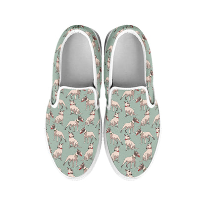 Laurel Green Bull Terrier Pattern Print White Slip On Shoes