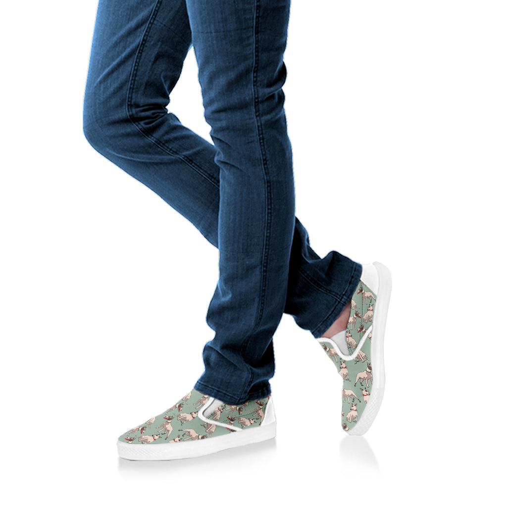 Laurel Green Bull Terrier Pattern Print White Slip On Shoes