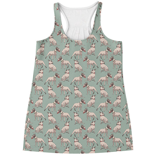 Laurel Green Bull Terrier Pattern Print Women's Racerback Tank Top