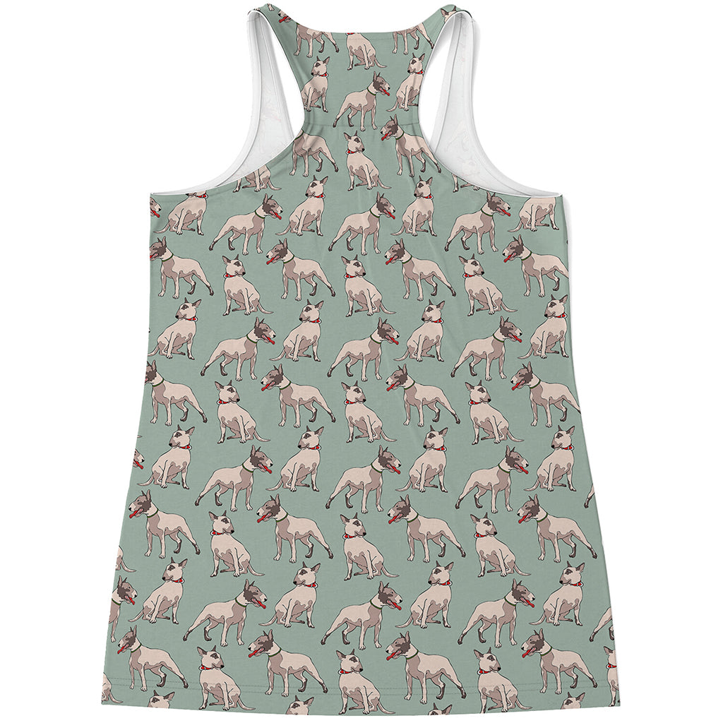 Laurel Green Bull Terrier Pattern Print Women's Racerback Tank Top
