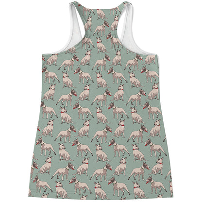 Laurel Green Bull Terrier Pattern Print Women's Racerback Tank Top