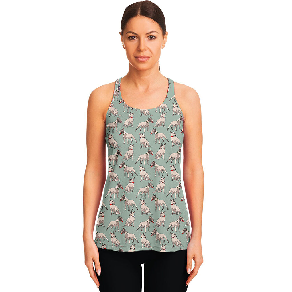 Laurel Green Bull Terrier Pattern Print Women's Racerback Tank Top