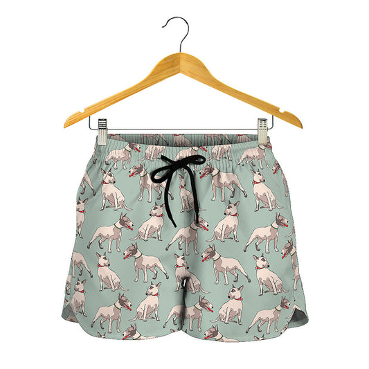 Laurel Green Bull Terrier Pattern Print Women's Shorts