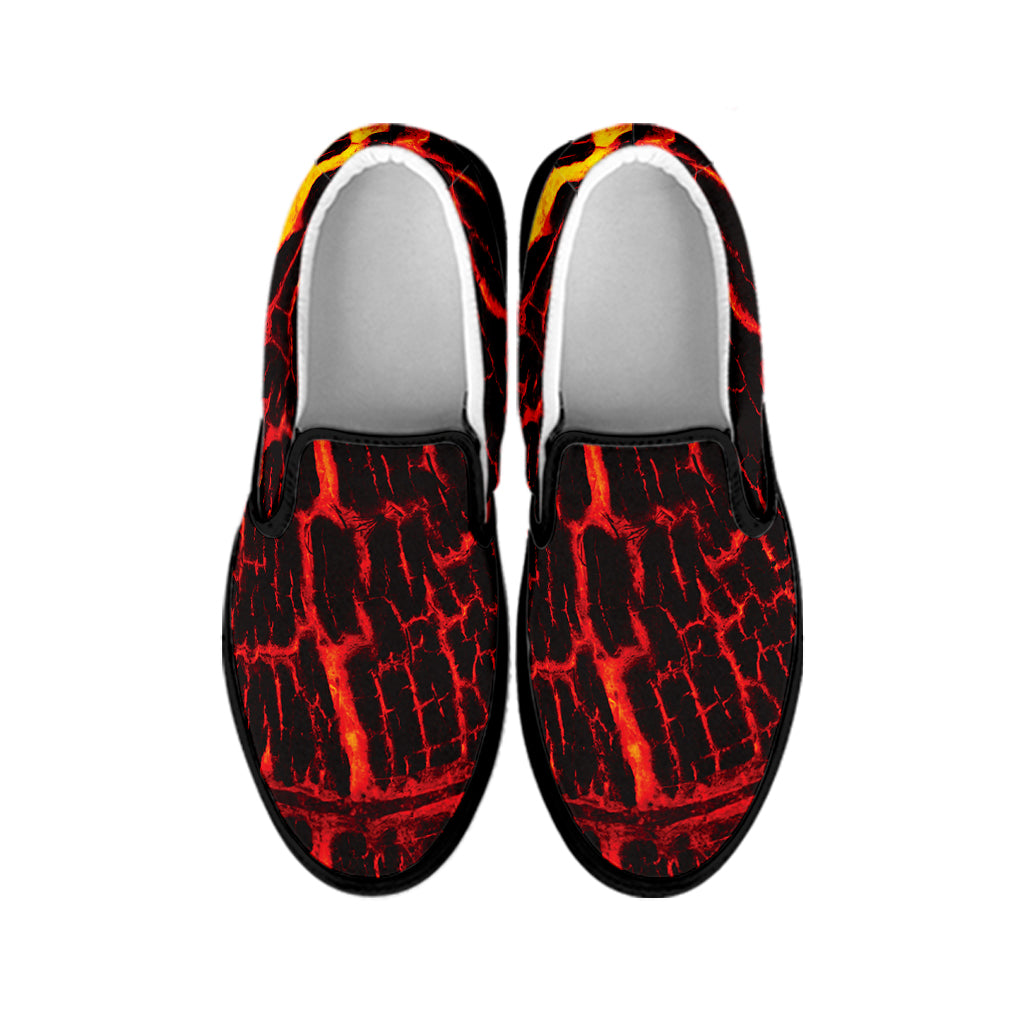 Lava Burning Print Black Slip On Shoes