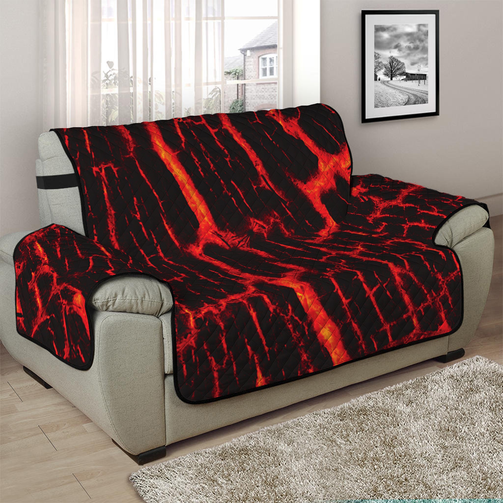 Lava Burning Print Half Sofa Protector