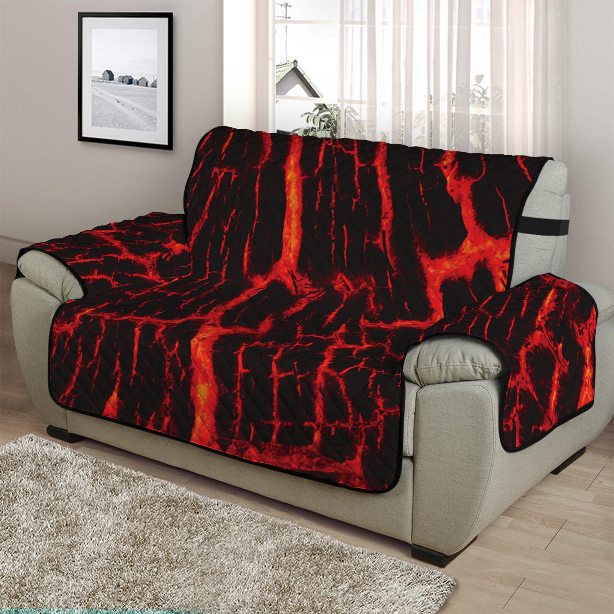 Lava Burning Print Half Sofa Protector